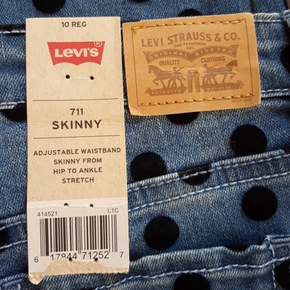 Levi's 711 Polka Dot Stretch Skinny Jeans 10 - Picture 4 of 8